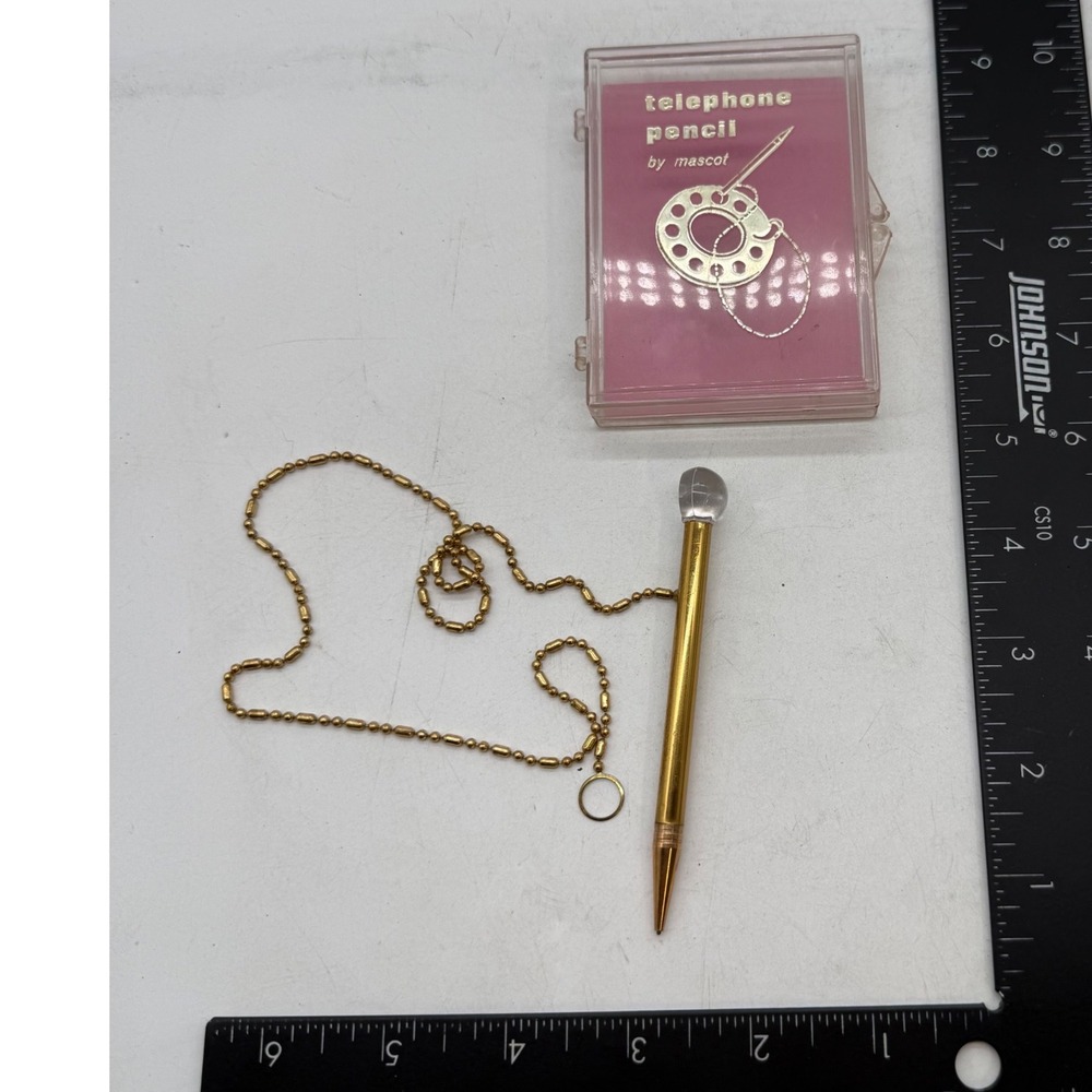 Vintage Mascot Gold Tone Telephone Dialer Mechanical Pencil with Chain and Box